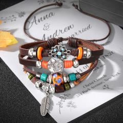 PU leather layer bracelet for men
