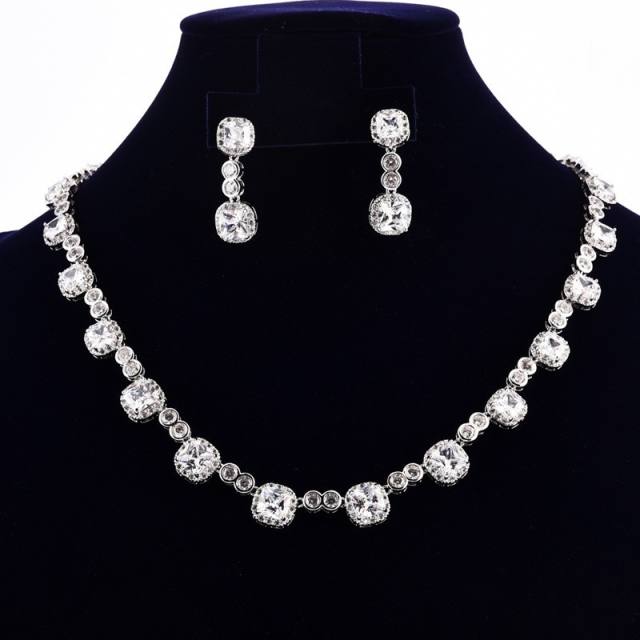 Luxury cubic zircon diamond necklace set wedding necklace