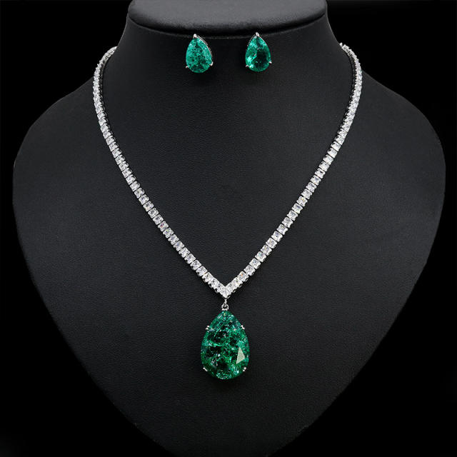 Color cubic zircon drop diamond necklace set