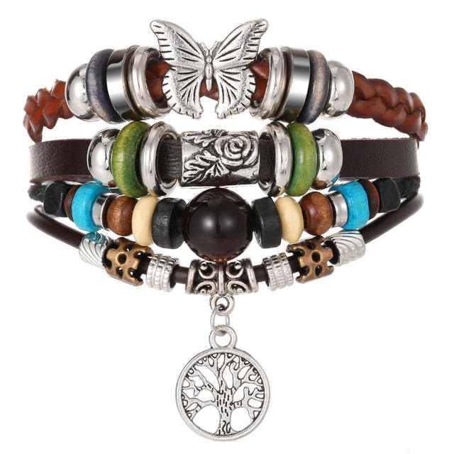 Creative butterfly symbol PU leather men bracelet