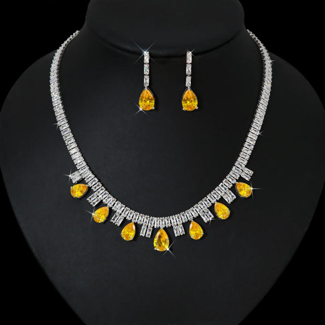 2pcs easy match colorful diamond necklace set