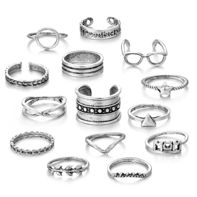 14pcs vintage MOM letter stackable rings
