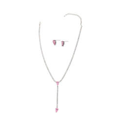 Korean fashion color cubic zircon heart diamond necklace set