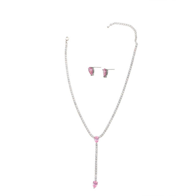 Korean fashion color cubic zircon heart diamond necklace set
