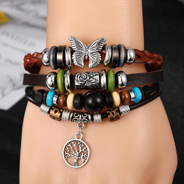 Creative butterfly symbol PU leather men bracelet