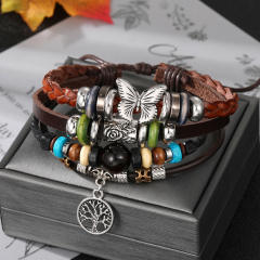 Creative butterfly symbol PU leather men bracelet