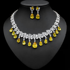 Occident fashion color cubic zircon drop diamond necklace set