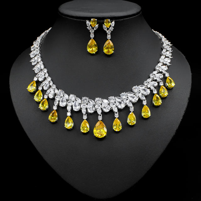 Occident fashion color cubic zircon drop diamond necklace set