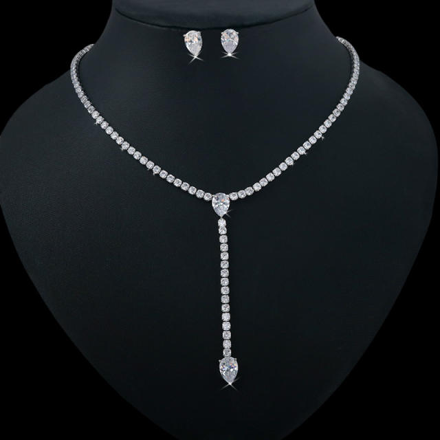 Korean fashion color cubic zircon heart diamond necklace set