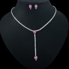 Korean fashion color cubic zircon heart diamond necklace set