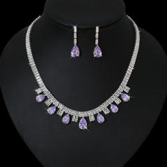 2pcs easy match colorful diamond necklace set