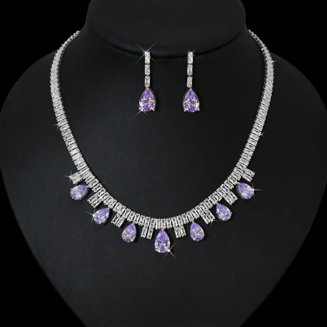2pcs easy match colorful diamond necklace set