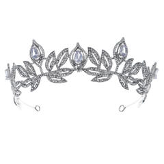 Baroque pave setting rhinestone leaf design crown