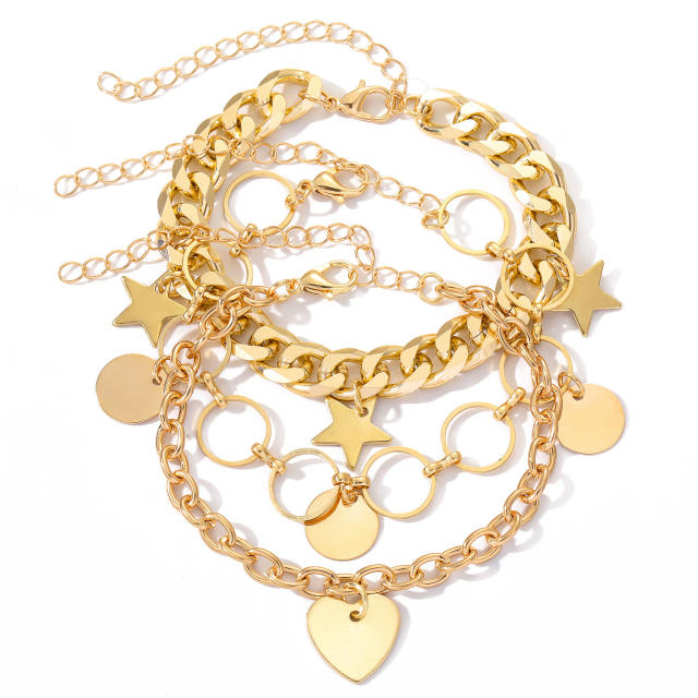 Hiphop heart star metal chain bracelet set