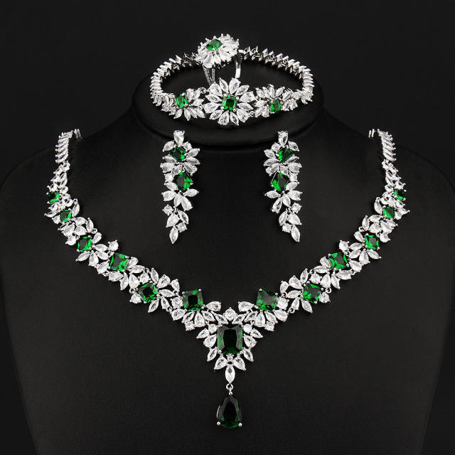 Luxury pave setting color cubic zircon necklace set