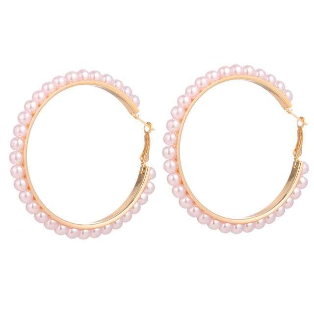 Geometric hoop earrings pearl earrings