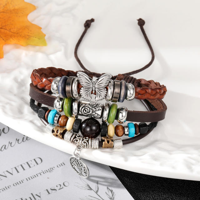 Creative butterfly symbol PU leather men bracelet