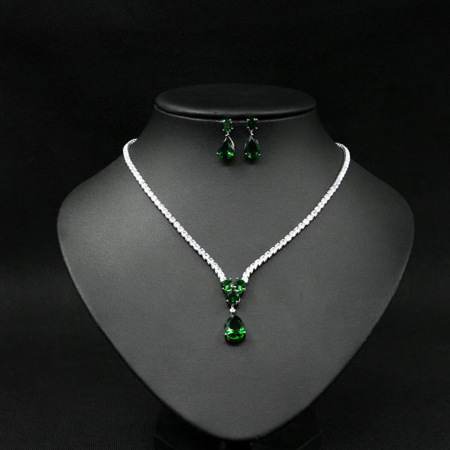 Luxury drop cubic zircon diamond necklace set
