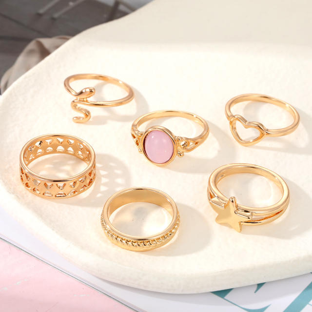 6pcs pink color resin snake ring set