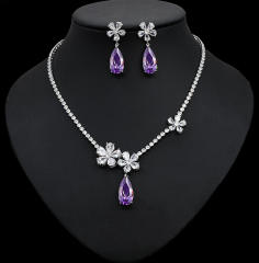 Luxury diamond drop flower diamond necklace set