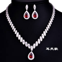 Delicate color cubic zircon drop diamond necklace set