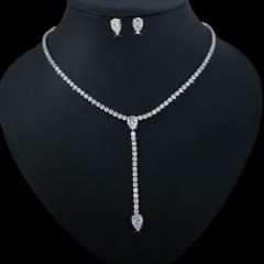 Korean fashion color cubic zircon heart diamond necklace set
