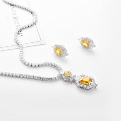 Fashion square shape color cubic zircon wedding necklace set