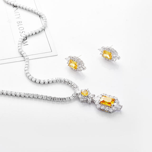 Fashion square shape color cubic zircon wedding necklace set