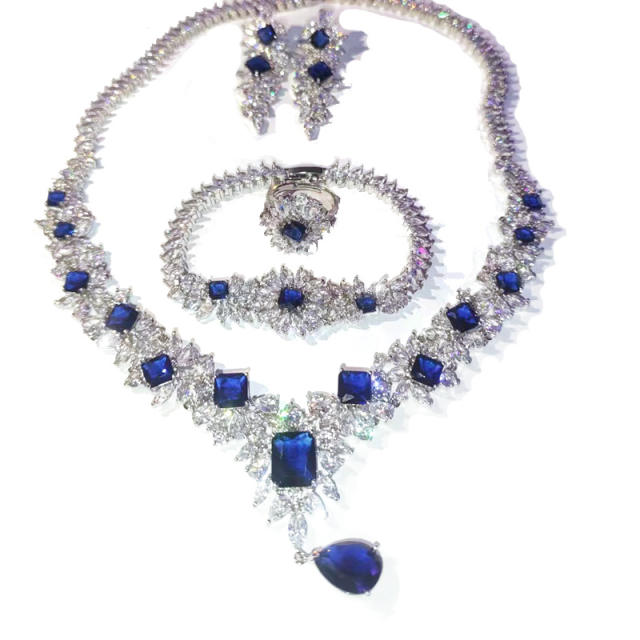 Luxury pave setting color cubic zircon necklace set