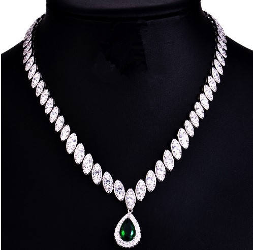 Delicate color cubic zircon drop diamond necklace set