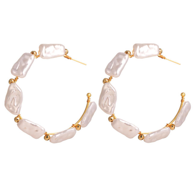 Geometric hoop earrings pearl earrings