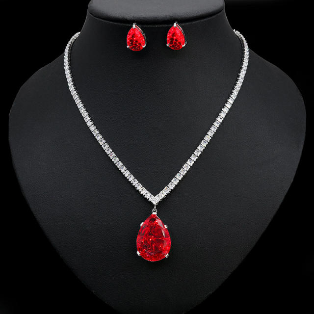 Color cubic zircon drop diamond necklace set