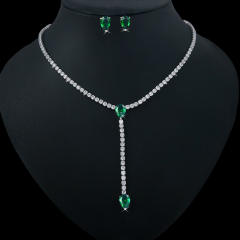Korean fashion color cubic zircon heart diamond necklace set