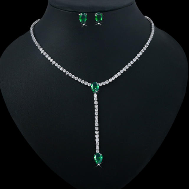 Korean fashion color cubic zircon heart diamond necklace set