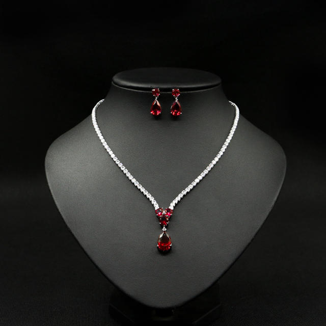 Luxury drop cubic zircon diamond necklace set