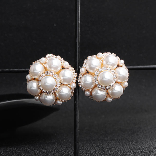 Geometric faux pearl wedding clip on earrings