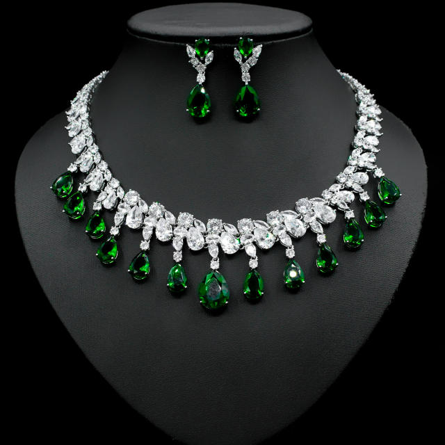 Occident fashion color cubic zircon drop diamond necklace set