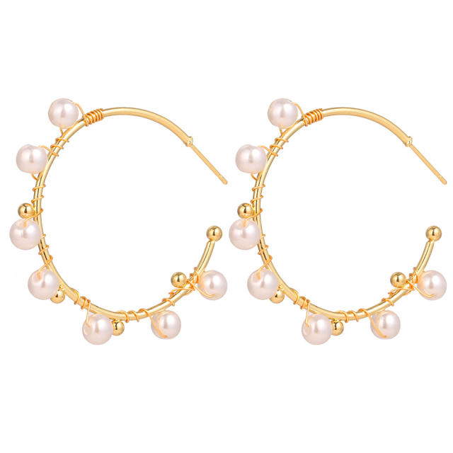 Geometric hoop earrings pearl earrings