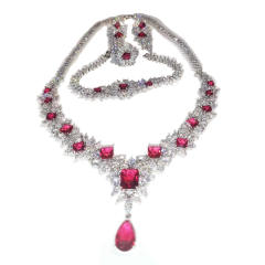 Luxury pave setting color cubic zircon necklace set