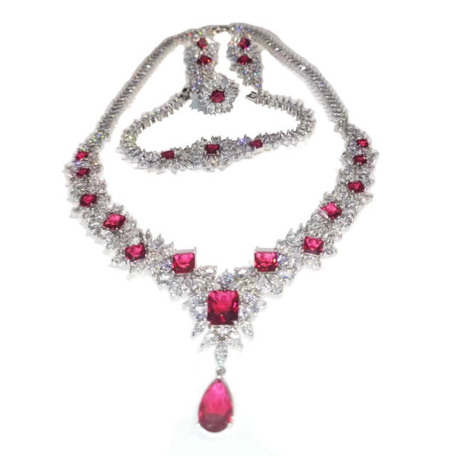 Luxury pave setting color cubic zircon necklace set