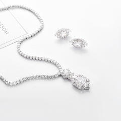 Fashion square shape color cubic zircon wedding necklace set