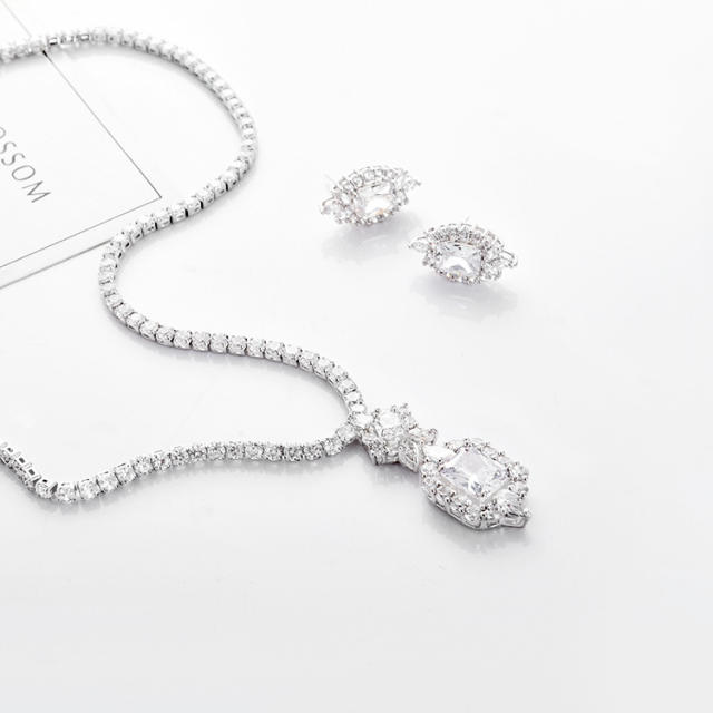 Fashion square shape color cubic zircon wedding necklace set