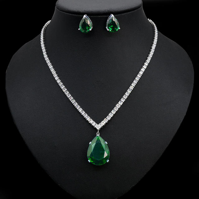 Color cubic zircon drop diamond necklace set