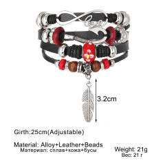 Infinity love PU leather layer bracelet for men