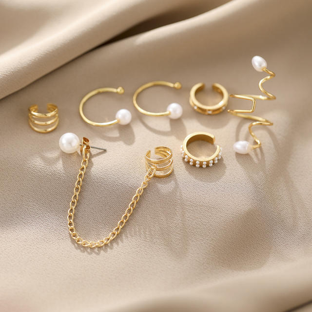 8pcs pearl tassel ear cuff set for women
