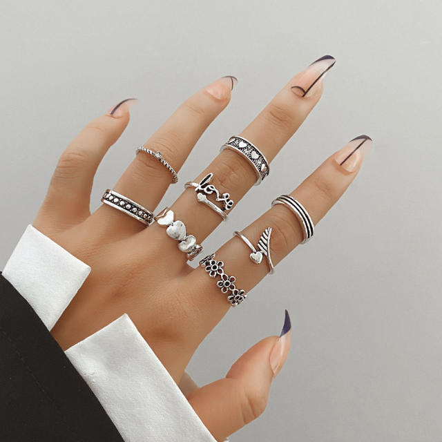 8pcs love letter silver color stackable rings