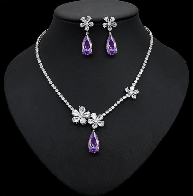 Luxury diamond drop flower diamond necklace set