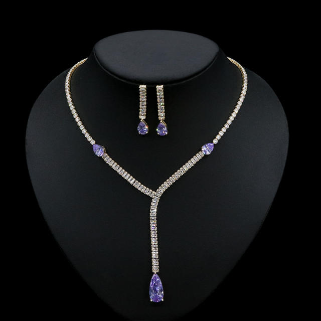 Delicate colorful cubic zircon diamond necklace set