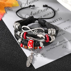 Infinity love PU leather layer bracelet for men
