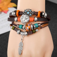 PU leather layer bracelet for men